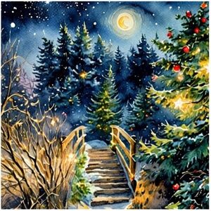 8.5x8.5in - Festive Holiday Night Bridge Scene Paper Print Out
